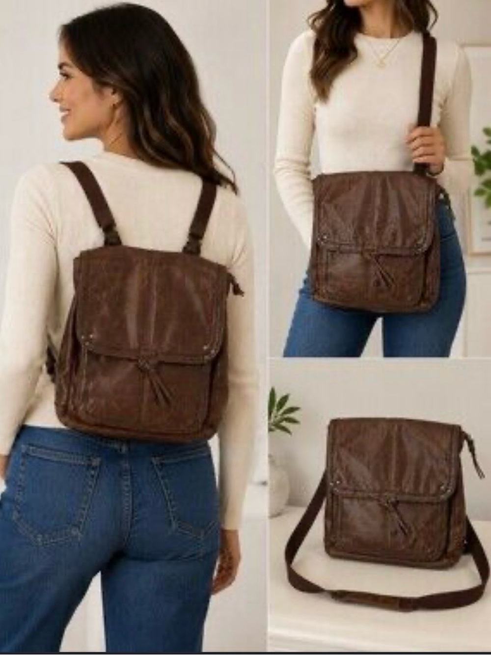 Everyday Convertible Brown Leather Crossbody & Backpack